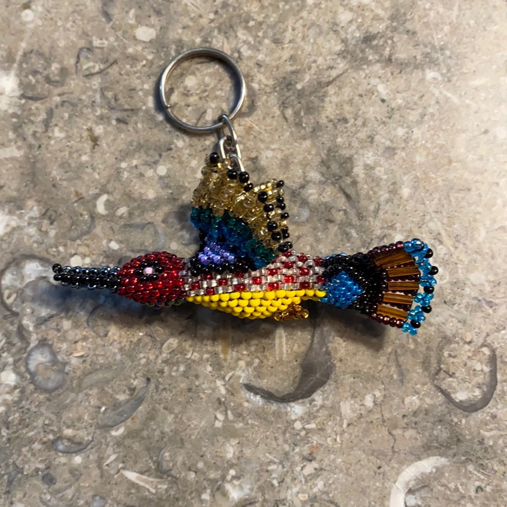 Hummingbird beaded key chain